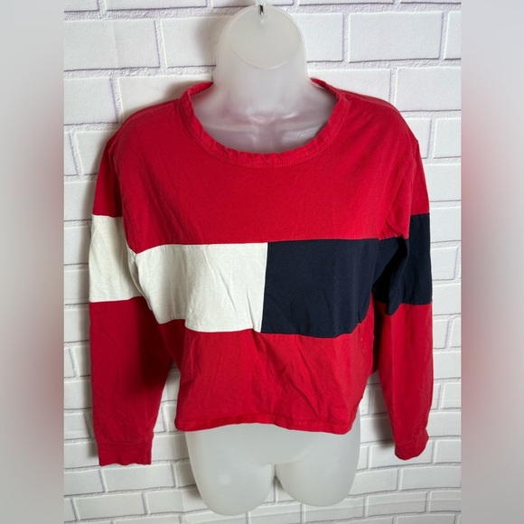 Gaze Red, White, and Navy Block long sleeve Sweatshirt top  / size S - Picture 5 of 11
